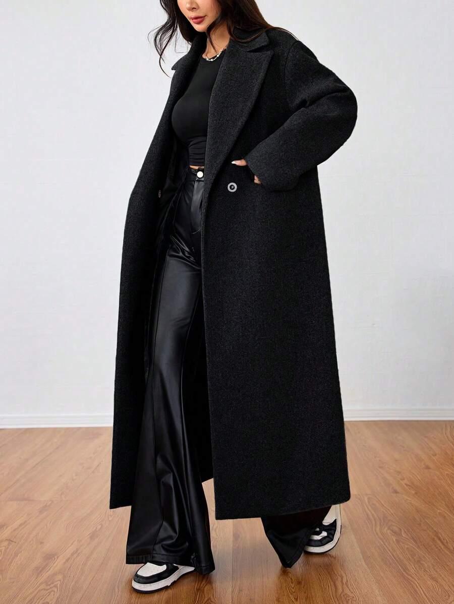 SHEIN CZARNY PŁASZCZ GUZIKI W01__L