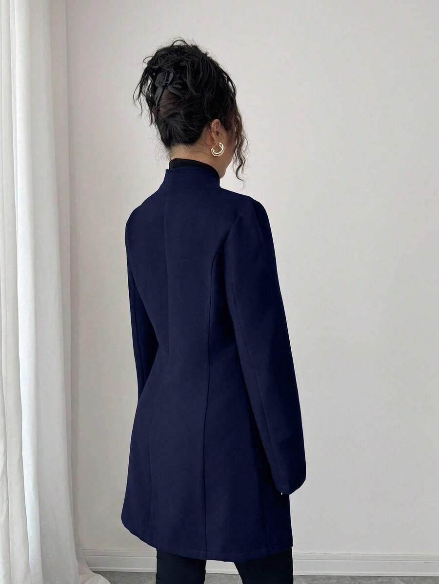 SHEIN GRANATOWY PŁASZCZ GUZIKI W01__L