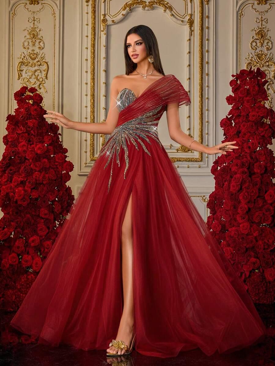 SHEIN CZERWONA SUKIENKA ZDOBIENIA S06__XL