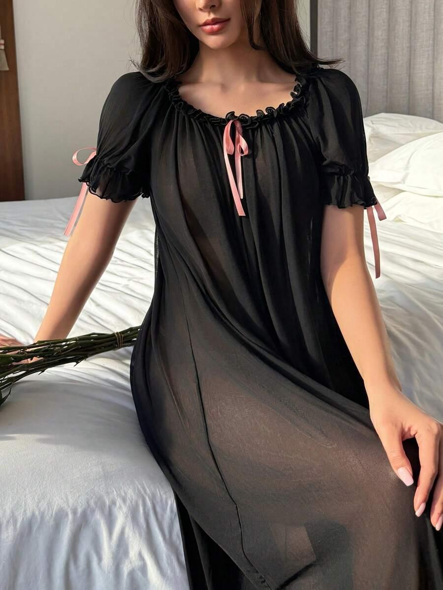 SHEIN CZARNA KOSZULA NOCNA S06__L