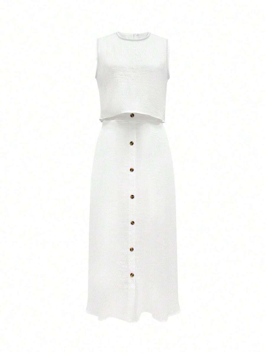 SHEIN BIAŁA MIDI SPÓDNICA GUZIKI S06__L