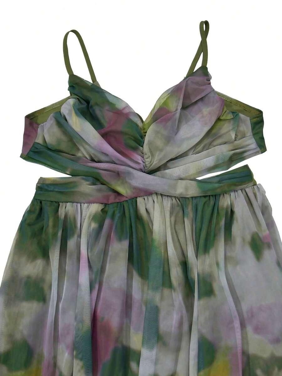 SHEIN MAXI SUKIENKA SIATECZKA PRINT WIĄZANIE RAMIĄCZKA PK01__S