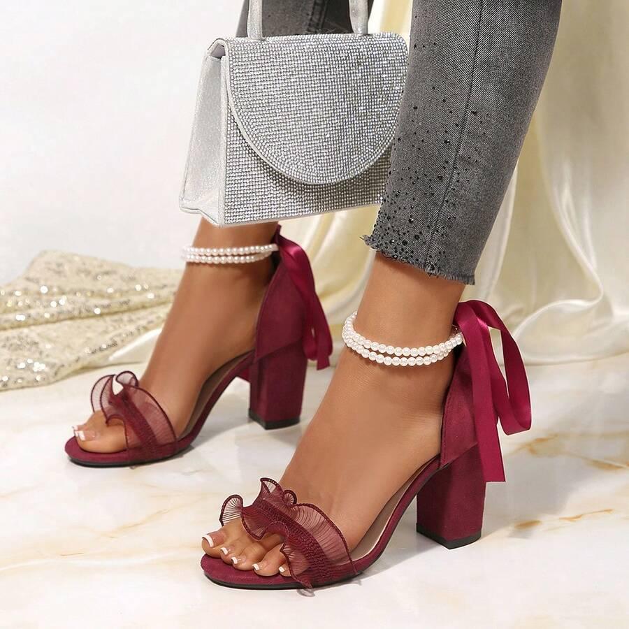 SHEIN BORDOWE SANDAŁY ZDOBIENIA S06__37