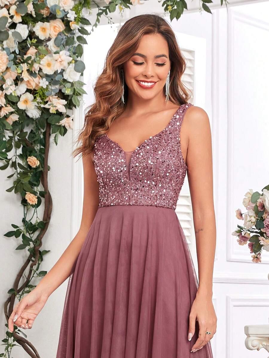 SHEIN RÓŻOWA MAXI SUKIENKA ZDOBIENIE S06__S