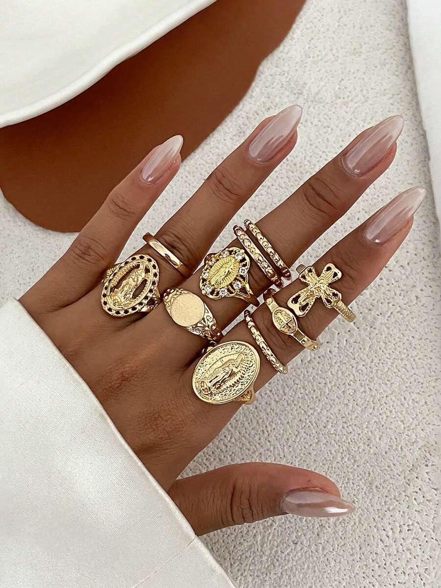 SHEIN ZŁOTE PIERŚCIONKI 9-PACK S07
