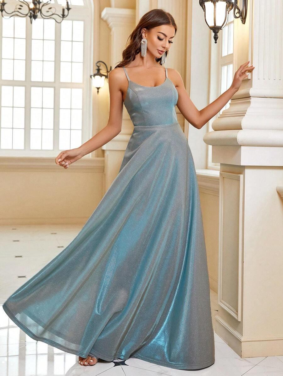 SHEIN MAXI SUKIENKA NA RAMIĄCZKACH POŁYSK S06__L