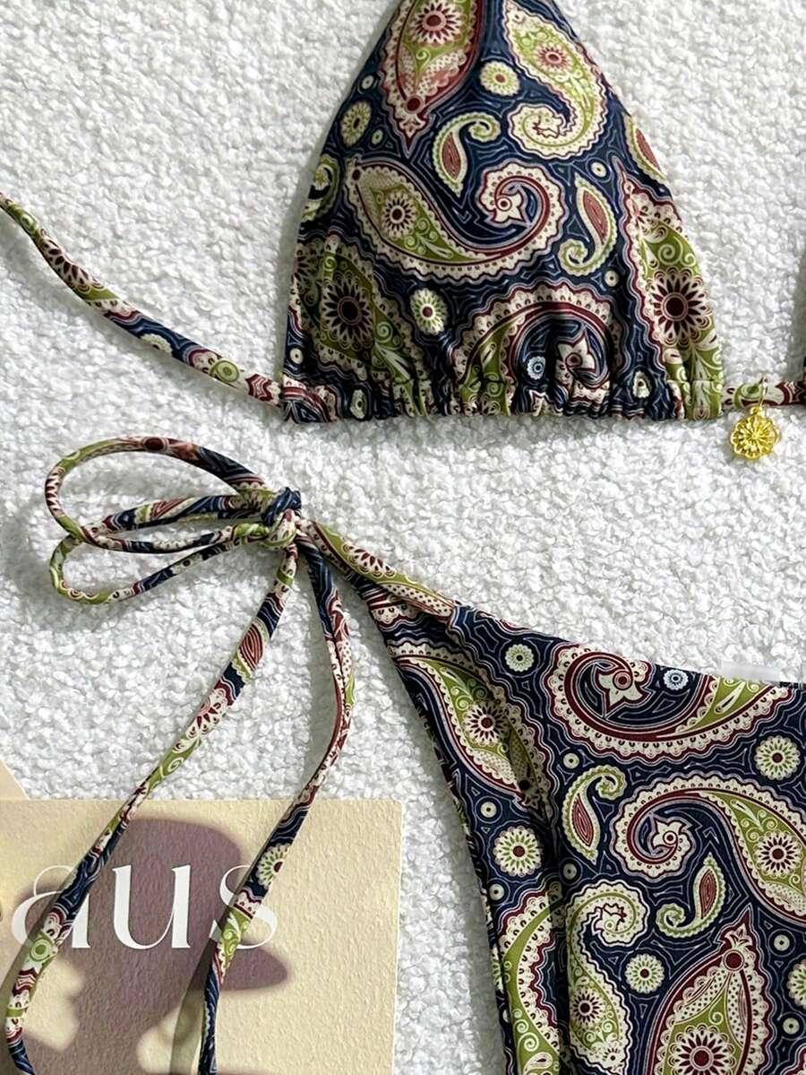 SHEIN WIĄZANY DWUCZĘŚCIOWY STRÓJ KĄPIELOWY PRINT S09__L