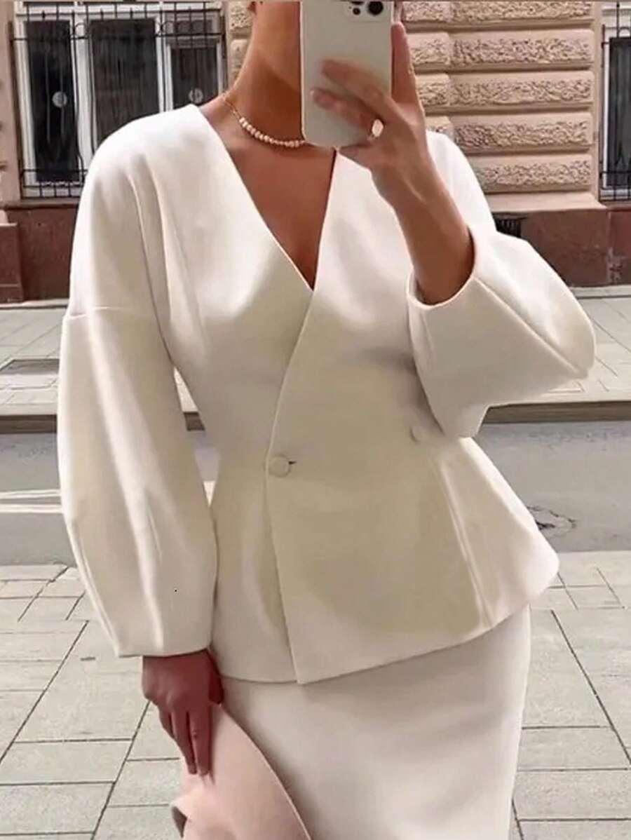 SHEIN KREMOWY KRÓTKI PŁASZCZ W01__S