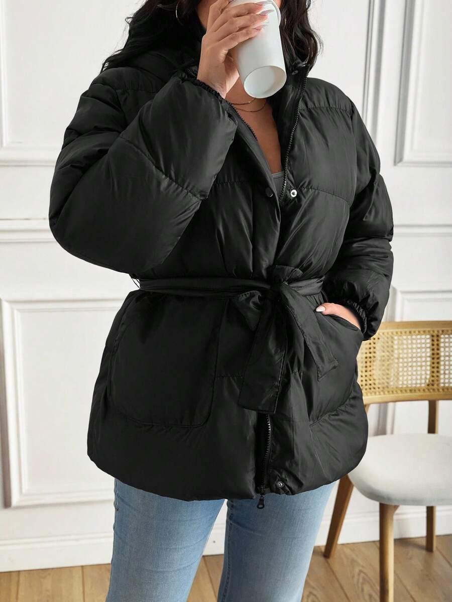 EURMUSE CZARNA PIKOWANA KURTKA KAPTUR W01__L