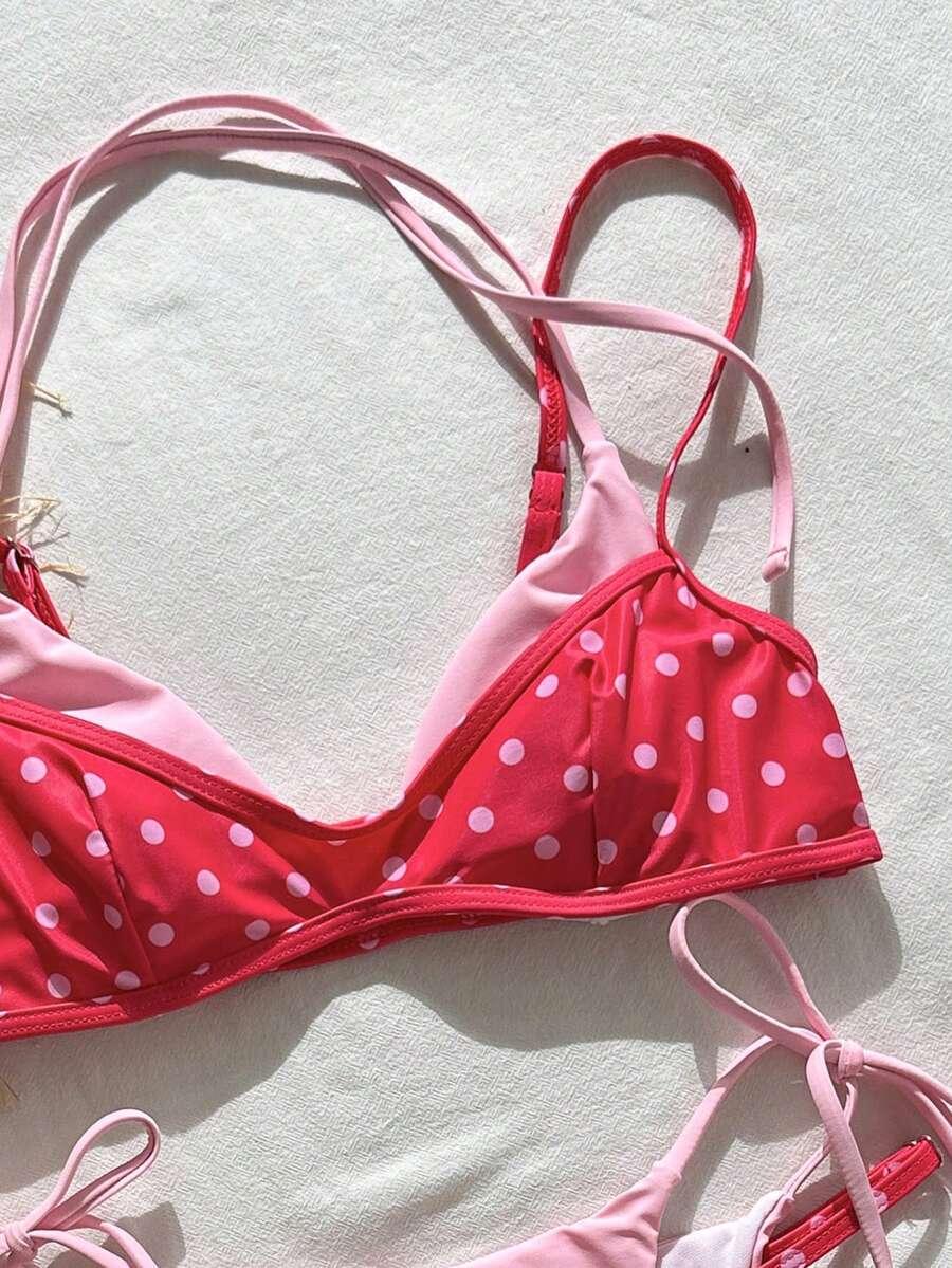 SHEIN DWUCZĘŚCIOWY STRÓJ KĄPIELOWY W GROSZKI S09__L