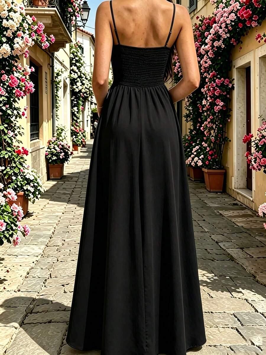 SHEIN CZARNA MAXI SUKIENKA NA RAMIĄCZKACH S06__L