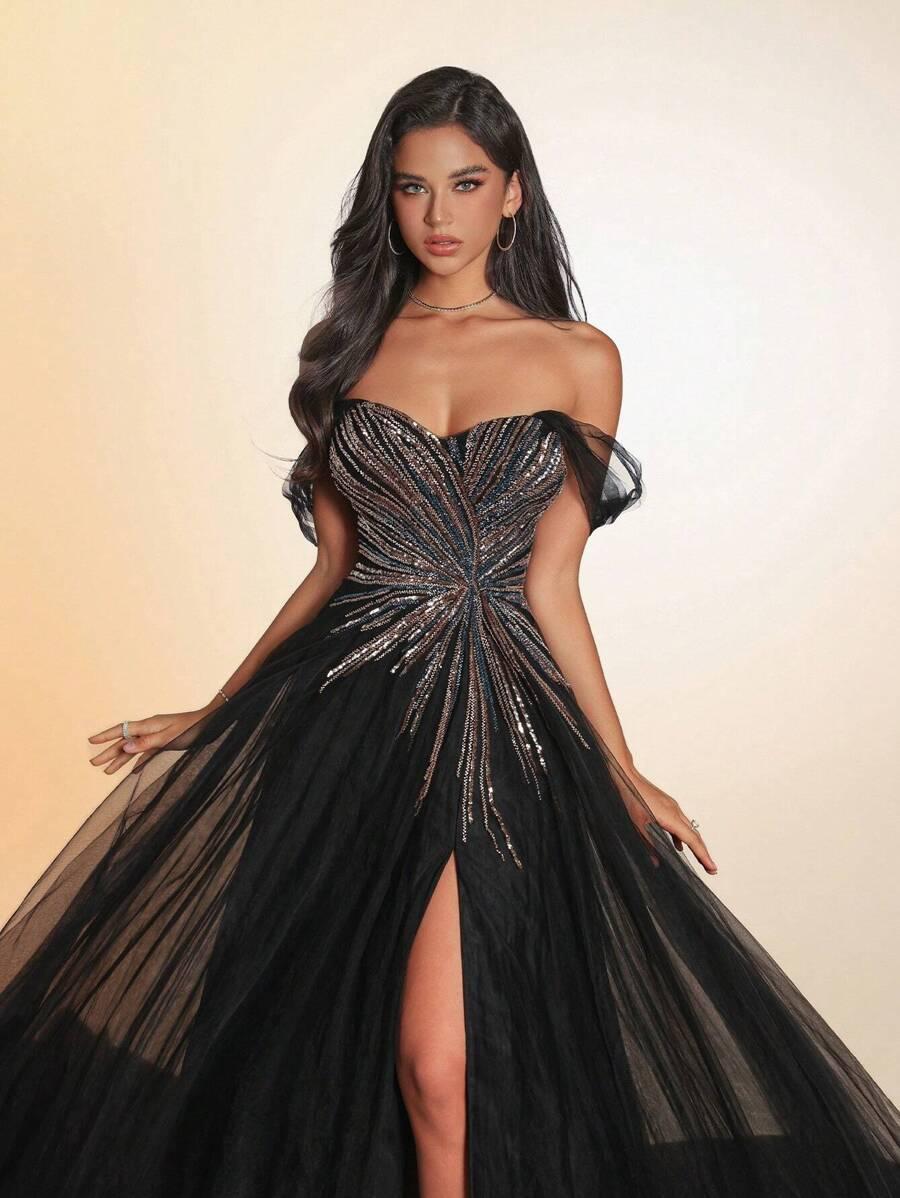 VIPGIRL CZARNA MAXI SUKIENKA ZDOBIENIE S06__XL