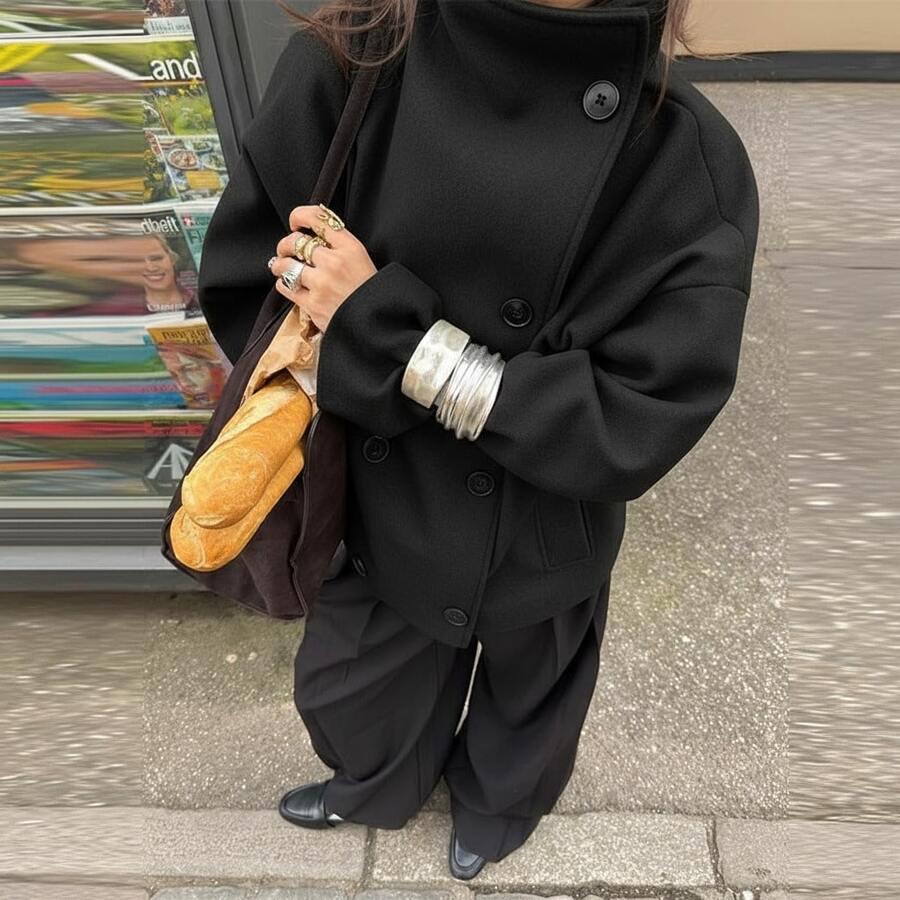 SHEIN CZARNY KRÓTKI PŁASZCZ W01__M