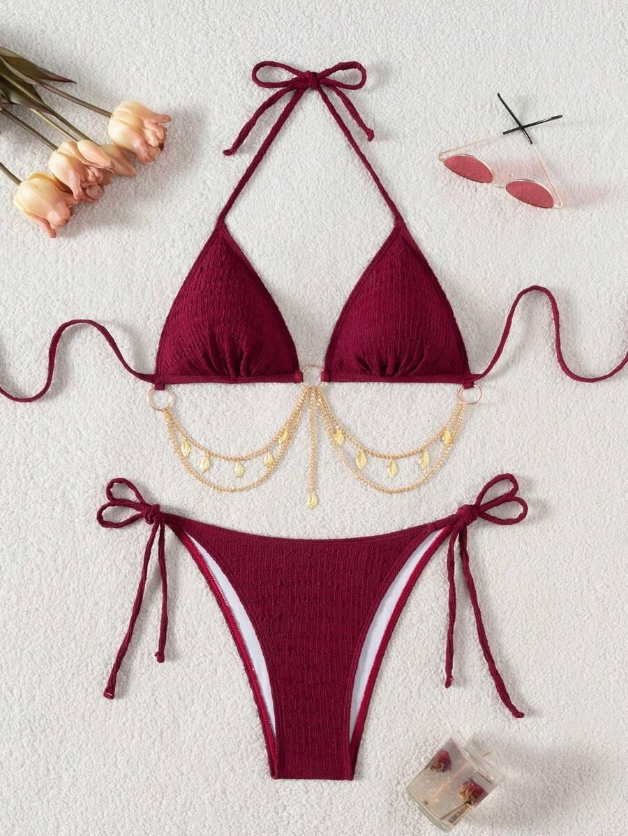 SHEIN DWUCZĘŚCIOWY STRÓJ KĄPIELOWY ZDOBIENIE S06__L