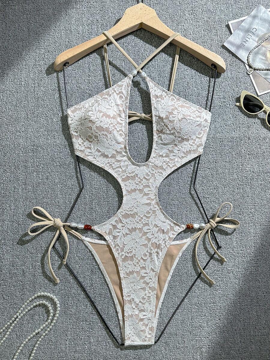 SHEIN JEDNOCZĘŚCIOWY STRÓJ KĄPIELOWY KORONKA S09__XS