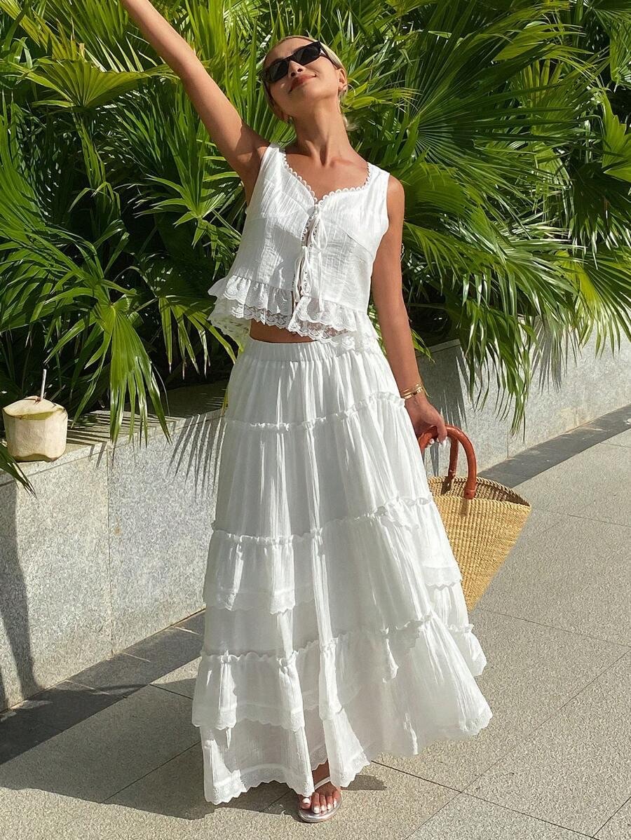 SHEIN BIAŁY TOP SPÓDNICA KOMPLET S09__M