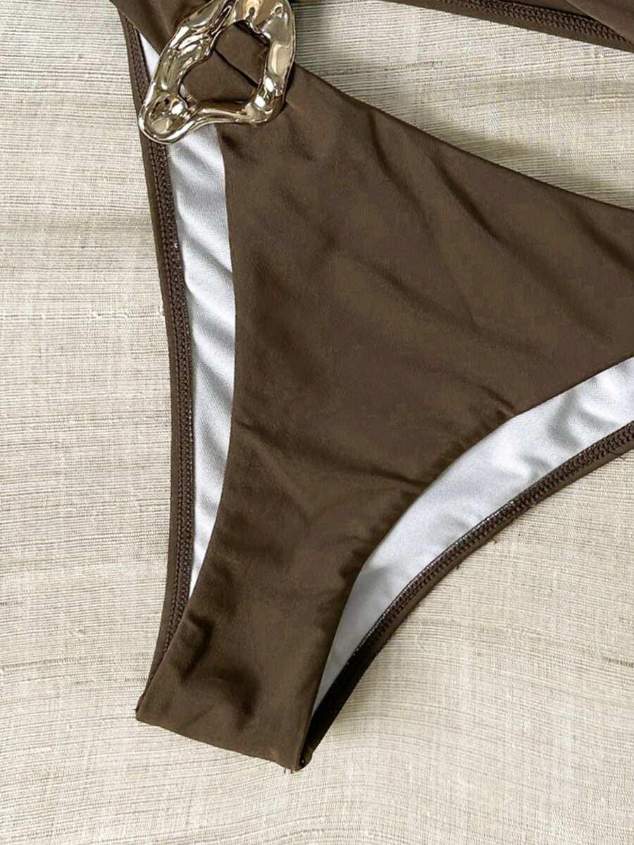 SHEIN BRĄZOWY DWUCZĘŚCIOWY STRÓJ KĄPIELOWY S09__S