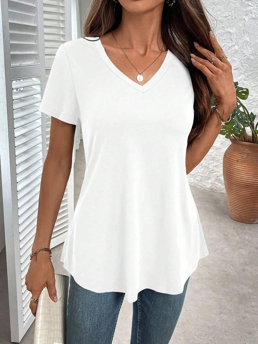 SHEIN BIAŁY T-SHIRT V NECK S06__S