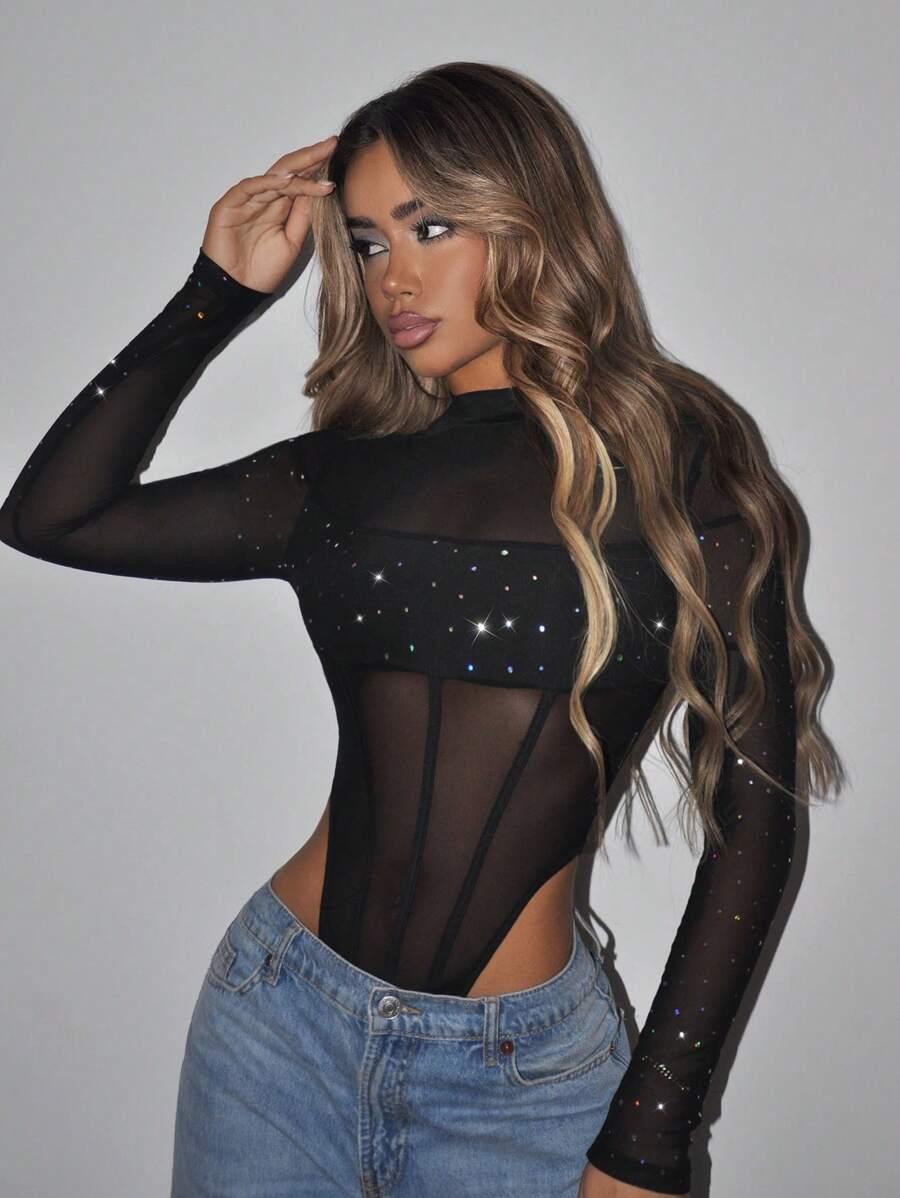 SHEIN CZARNE BODY SIATECZKA S06__M