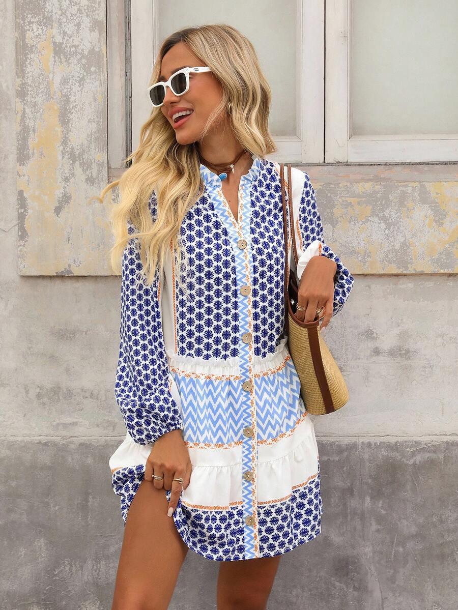 SHEIN MINI SUKIENKA DŁUGI RĘKAW WZÓR S06__M