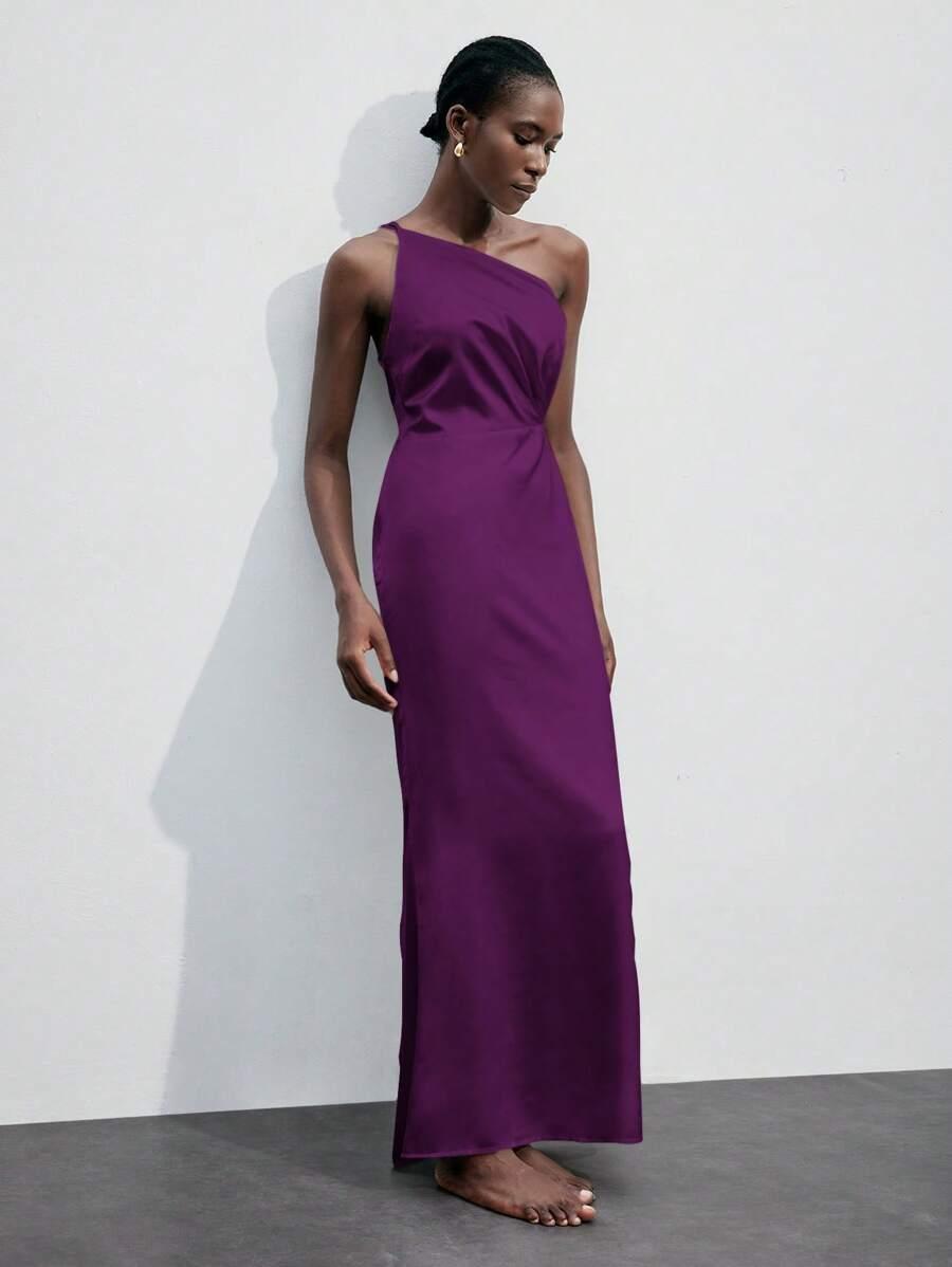 SHEIN ASYMETRYCZNA FIOLETOWA SUKIENKA MAXI S06__L