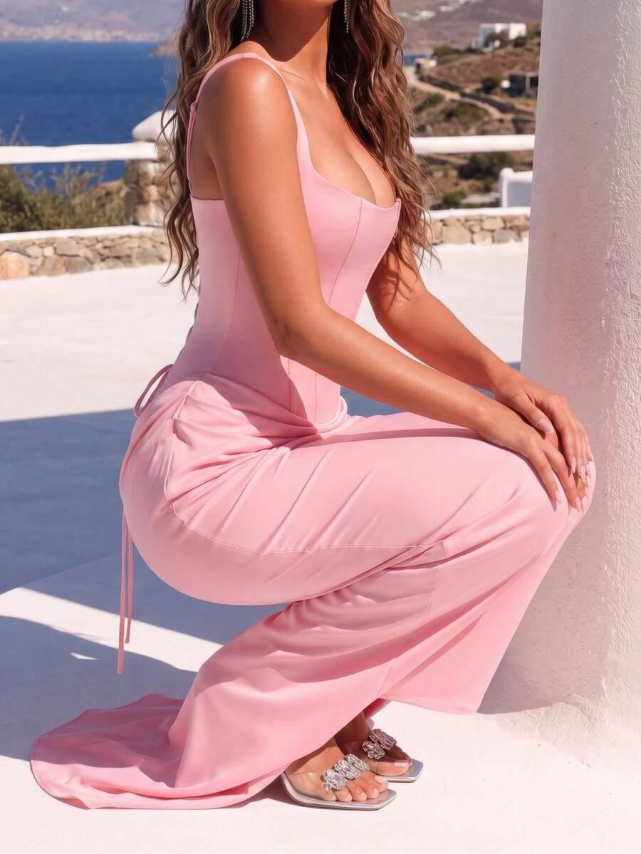 SHEIN RÓŻOWA MAXI GORSETOWA SUKIENKA WIĄZANIE S06__S