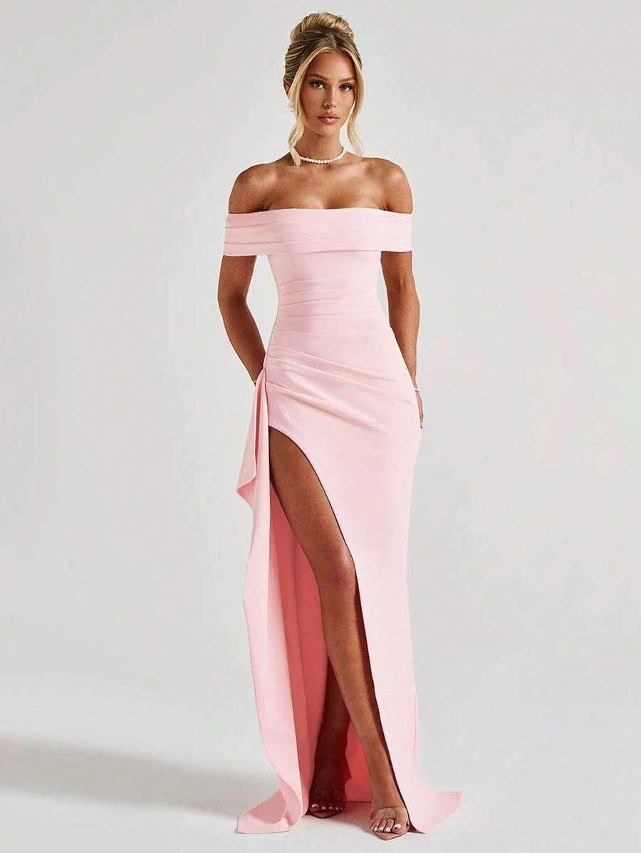 SHEIN RÓŻOWA MAXI SUKIENKA ROZCIĘCIE PK01__XS
