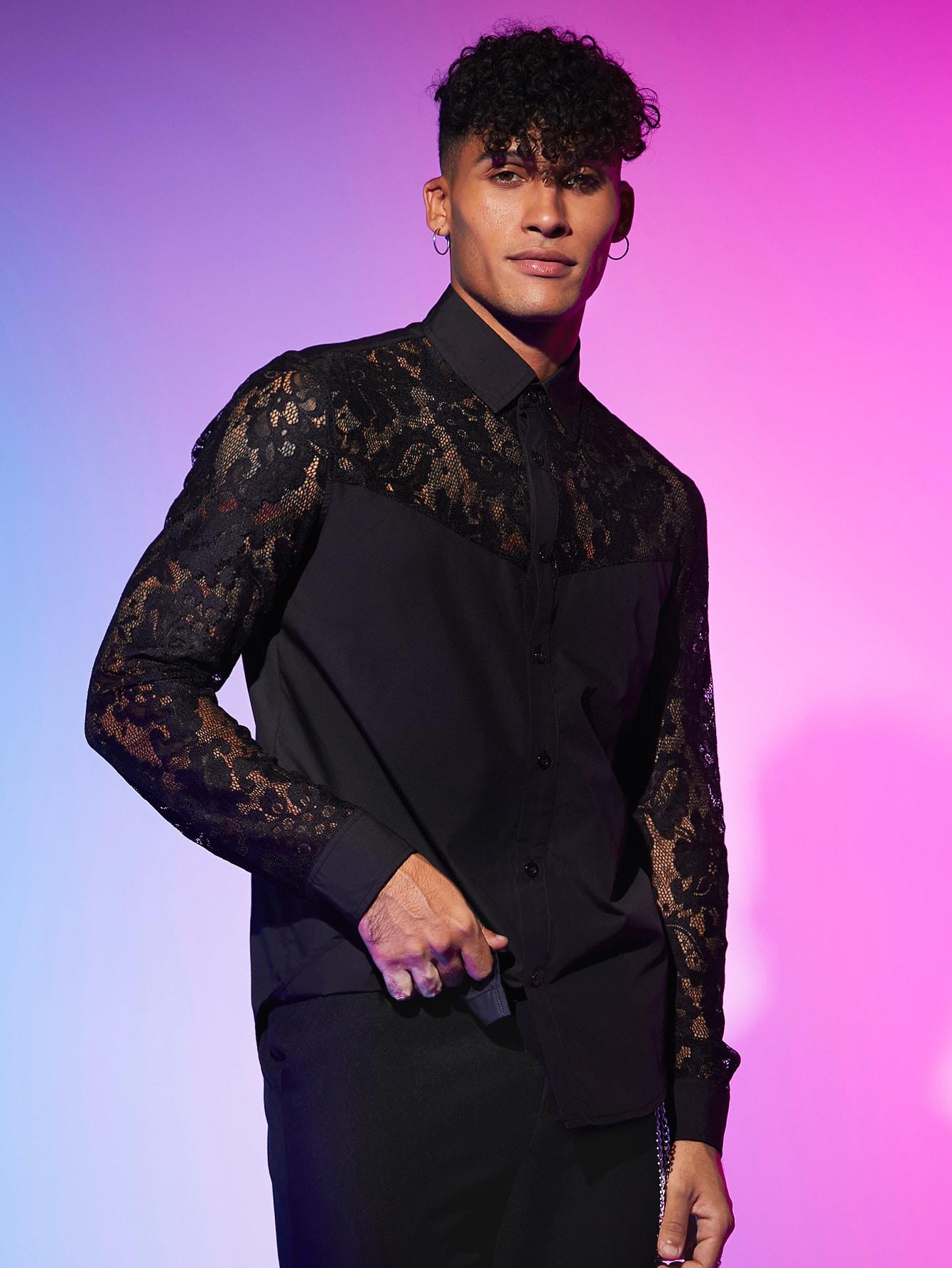 SHEIN CZARNA KOSZULA KORONKA S06__XXL