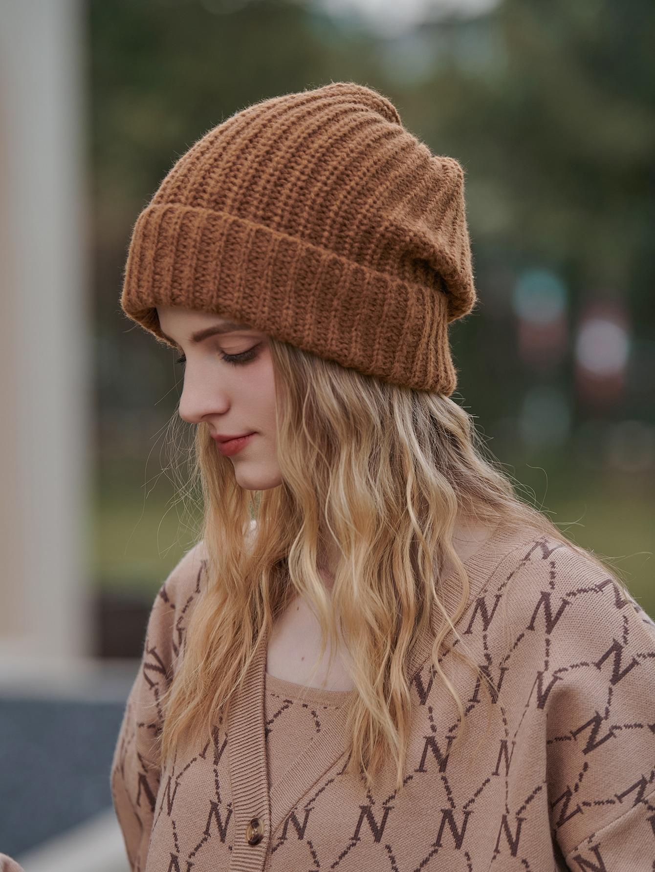 SHEIN BEŻOWA DZIANINOWA CZAPKA W01__56/58
