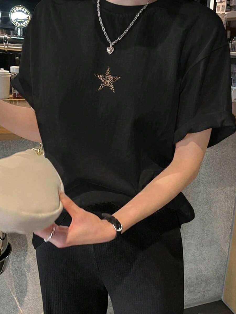 SHEIN CZARNY T-SHIRT NADRUK S06__M