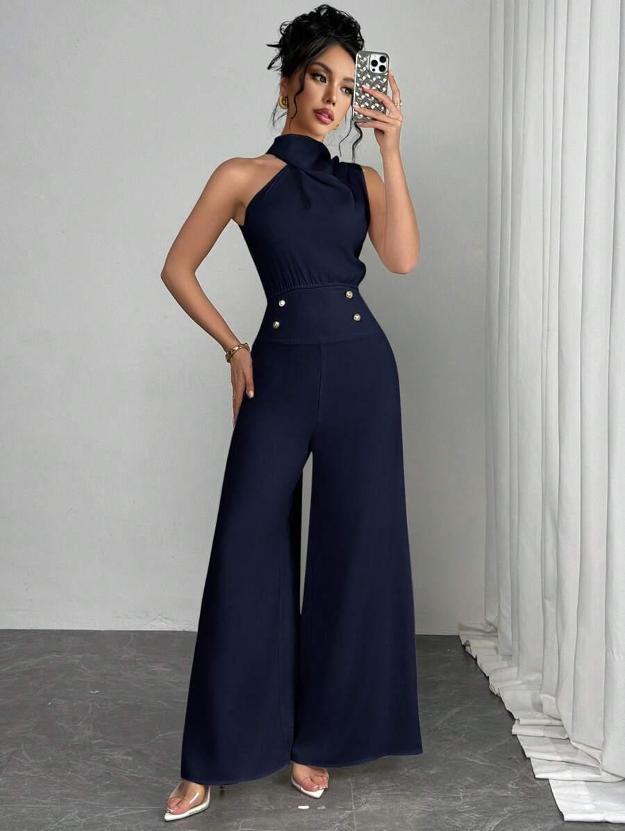 FIRERIE GRANATOWY KOMPLET TOP SPODNIE WIDE LEG S06__M