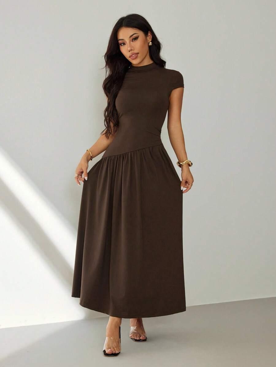 SHEIN BRĄZOWA MAXI SUKIENKA S06__M