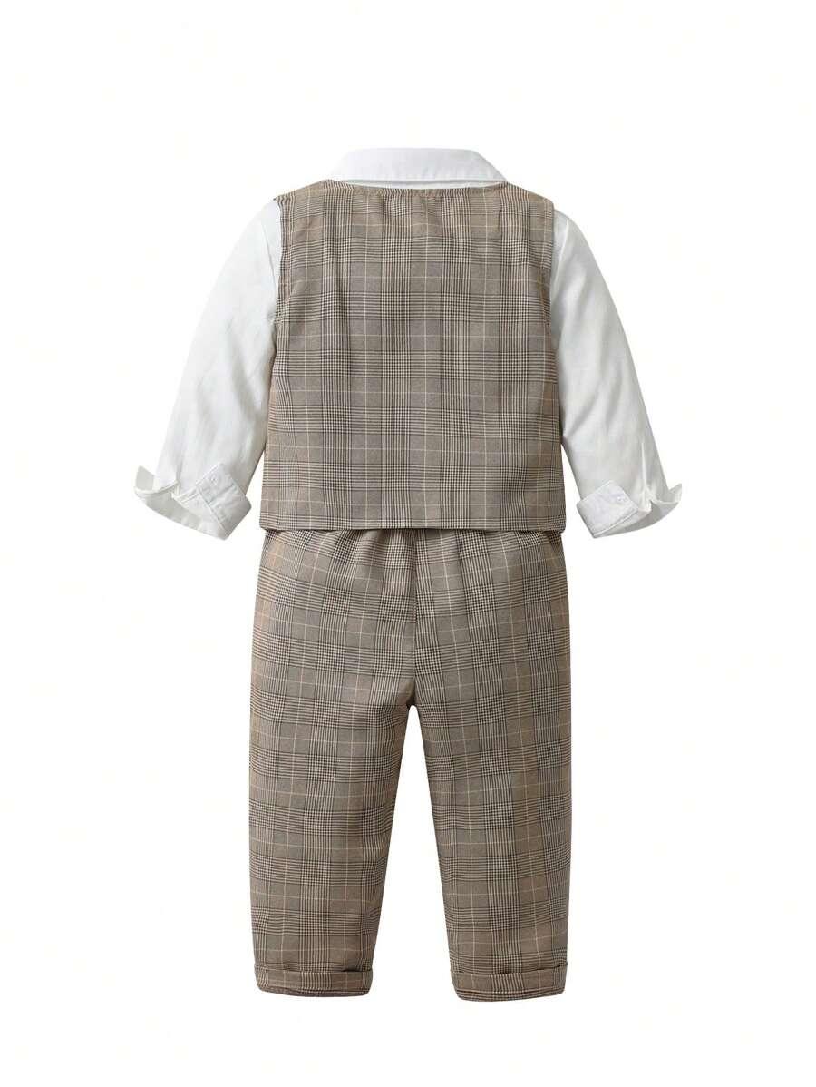 SHEIN ELEGANCKI KOMPLET KOSZULA SPODNIE KAMIZELKA MUSZKA S06__110/116