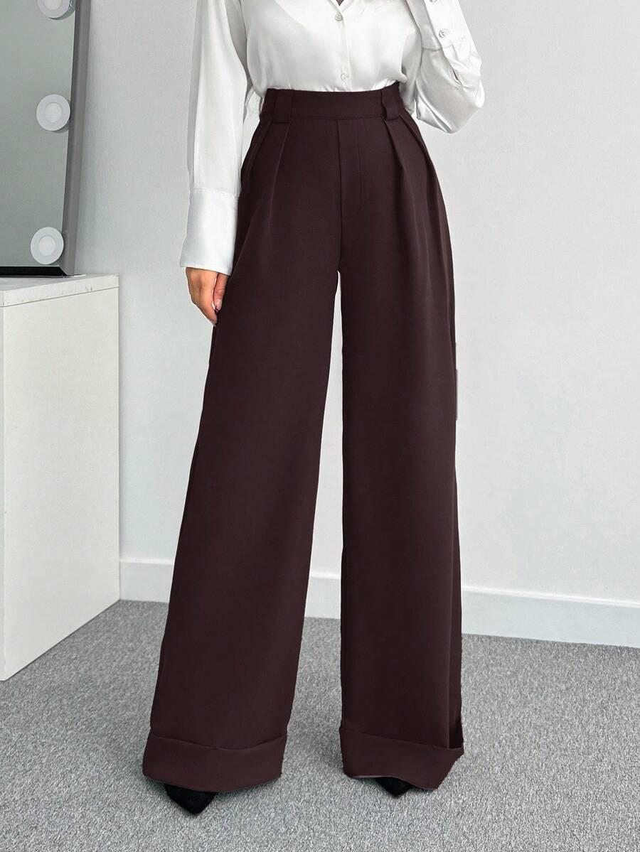 SHEIN BRĄZOWE SPODNIE PROSTA NOGAWKA S06__XL