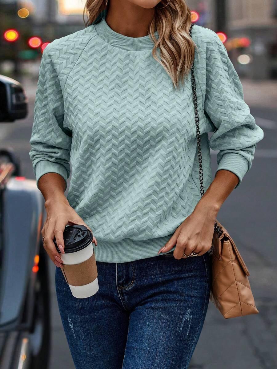 SHEIN BLUZA OKRĄGŁY DEKOLT TEKSTURA S06__M
