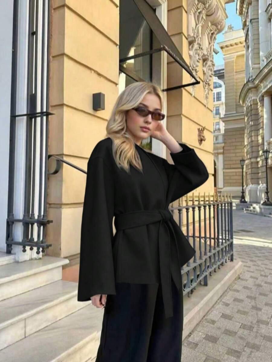 SHEIN CZARNY KRÓTKI PŁASZCZ W01__M