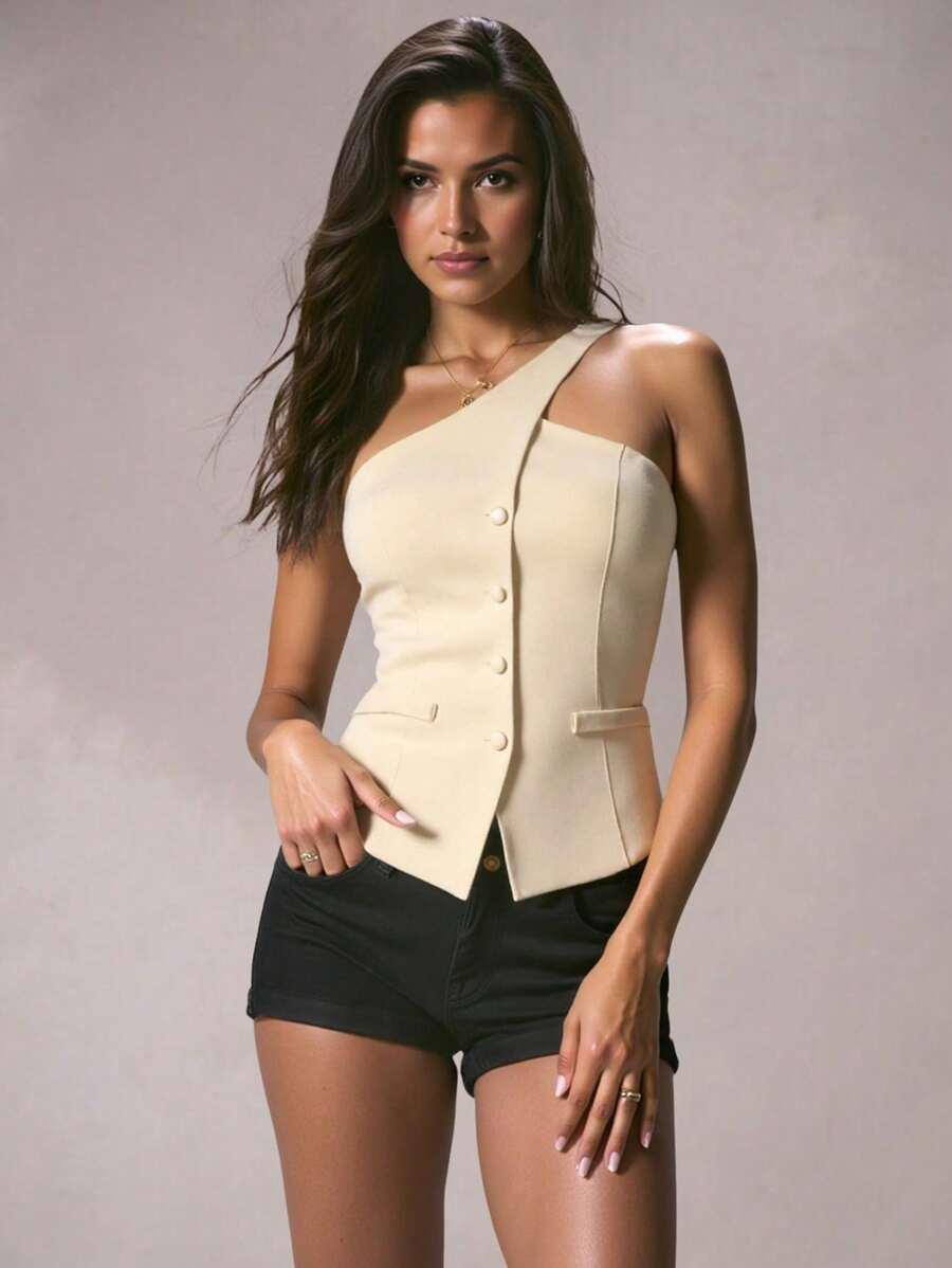 SHEIN BEŻOWA BLUZKA BEZ RĘKAWÓW