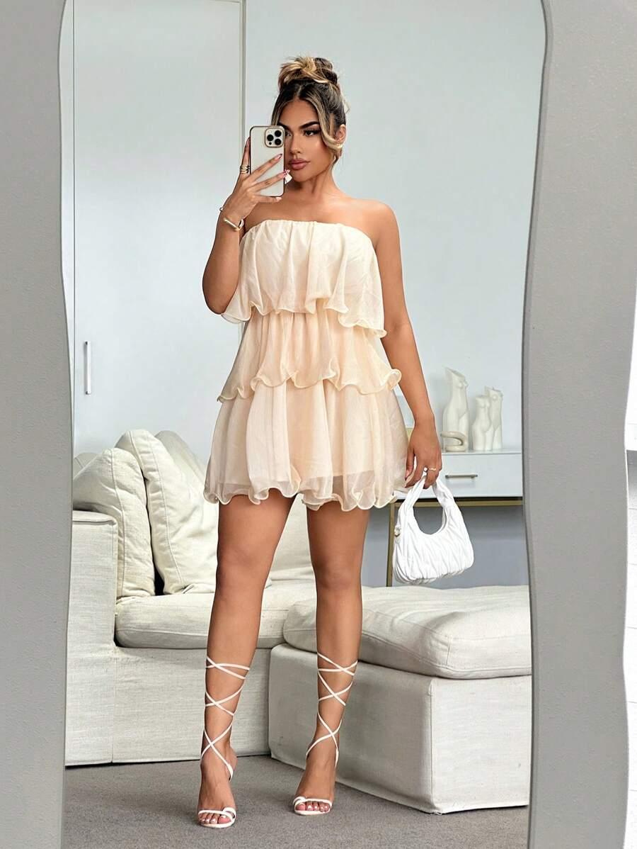 SHEIN BEŻOWA MINI SUKIENKA S06__L