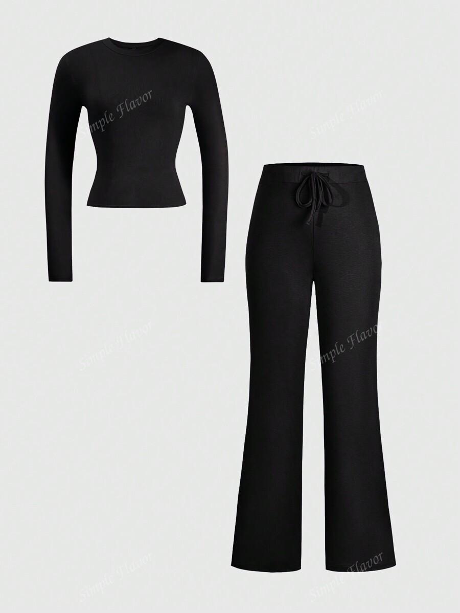 SHEIN CZARNY KOMPLET BLUZKA SPODNIE S06__M