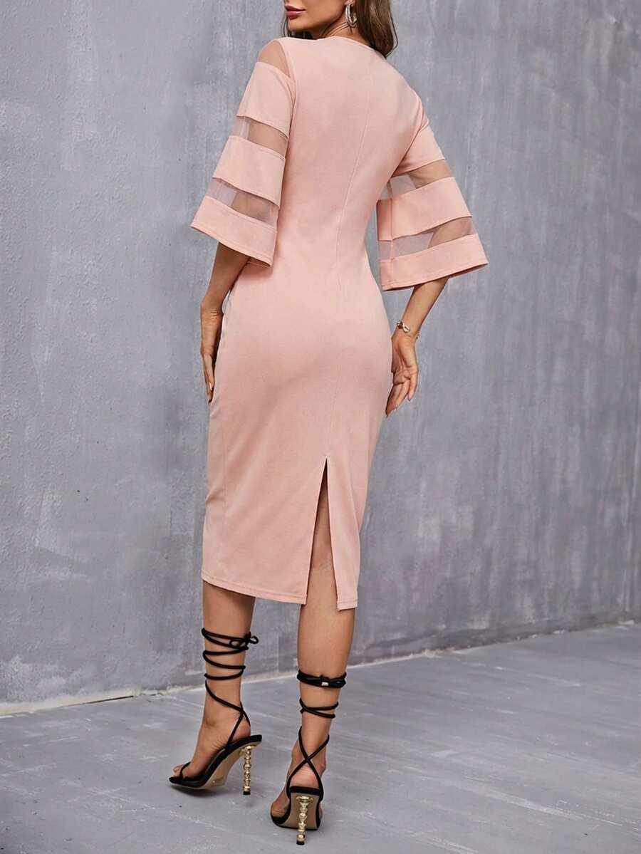 SHEIN RÓŻOWA SUKIENKA OKRĄGŁY DEKOLT S06__S