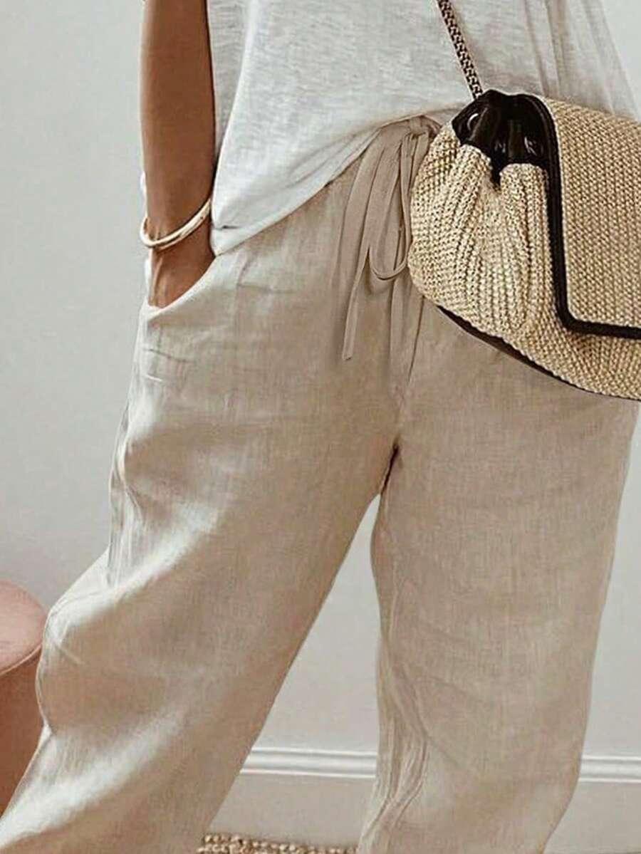 SHEIN BEŻOWE SPODNIE CASUAL S06__L