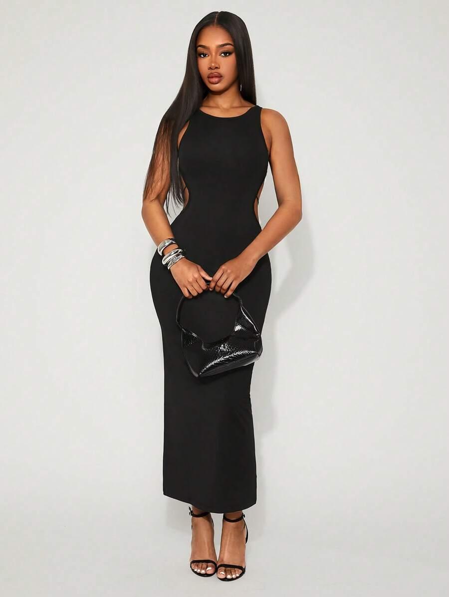 SHEIN CZARNA SUKIENKA MAXI ODKRYTE PLECY S06__XS