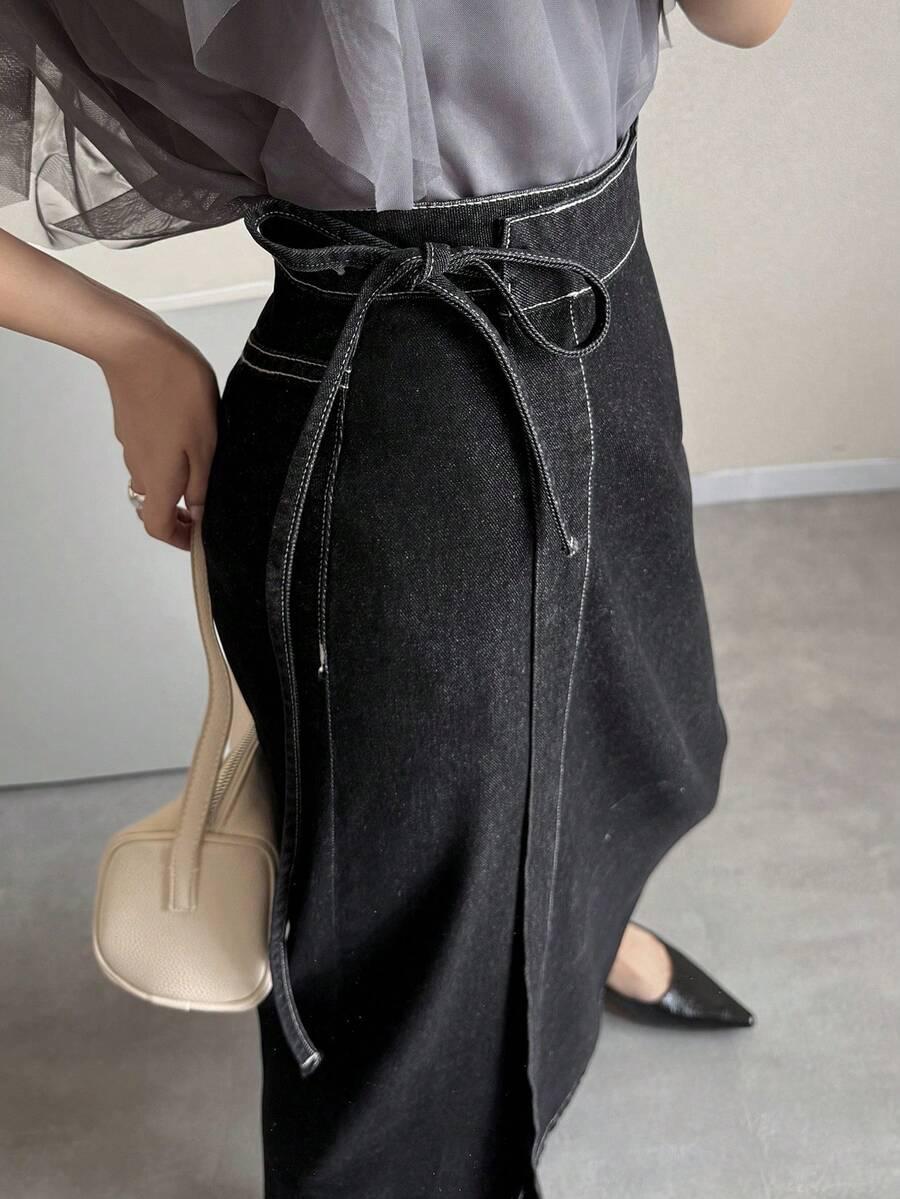 FRIFUL CZARNA JEANSOWA SPÓDNICA MAXI S09__S