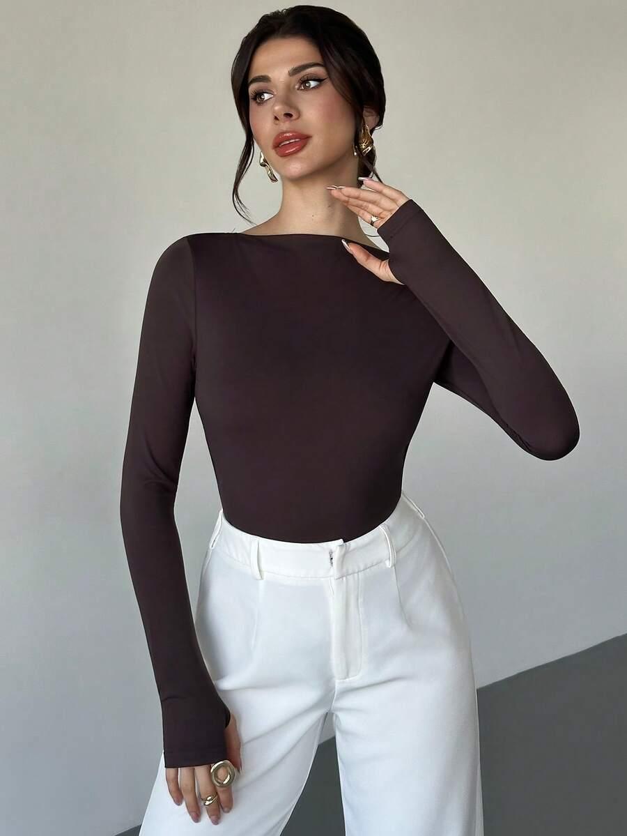 SHEIN BRĄZOWE BODY DŁUGI RĘKAW S06__M