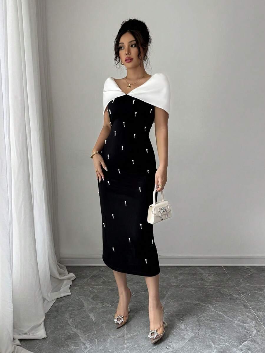 SHEIN SUKIENKA KONTRAST ZDOBIENIA S06__M