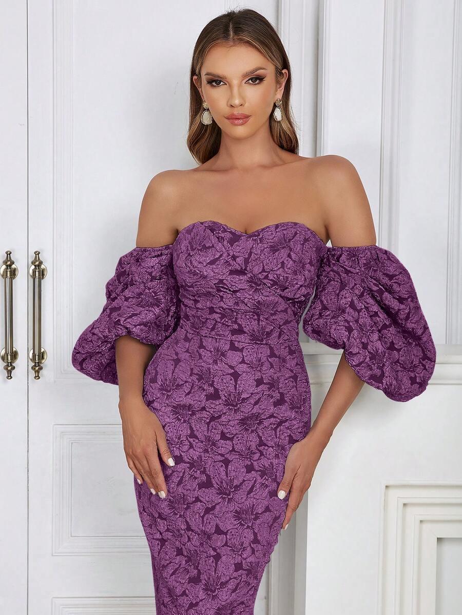 SHEIN ŻAKARDOWA SUKIENKA ODKRYTE RAMIONA ROZCIĘCIE PK01__XS