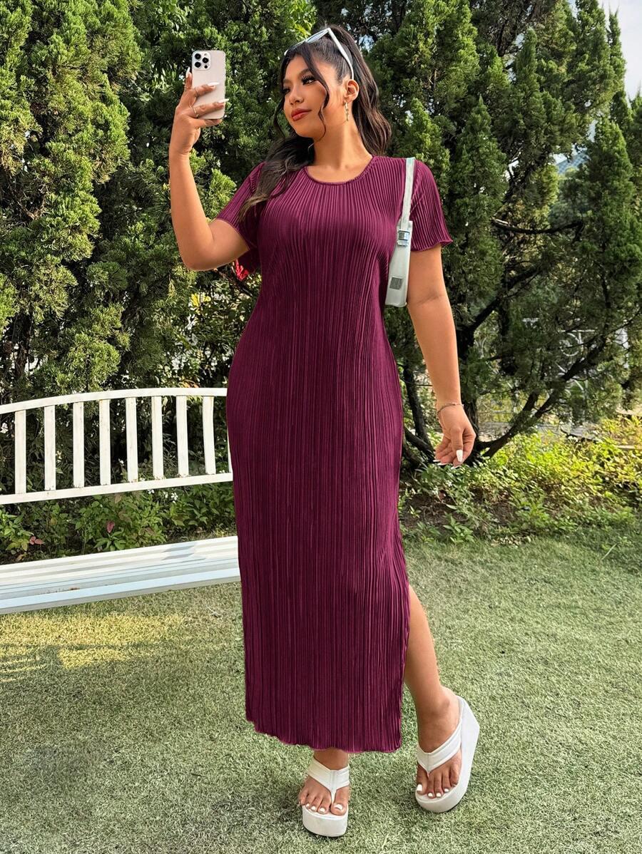 SHEIN BORDOWA MAXI SUKIENKA KRÓTKI RĘKAW S06__XXL
