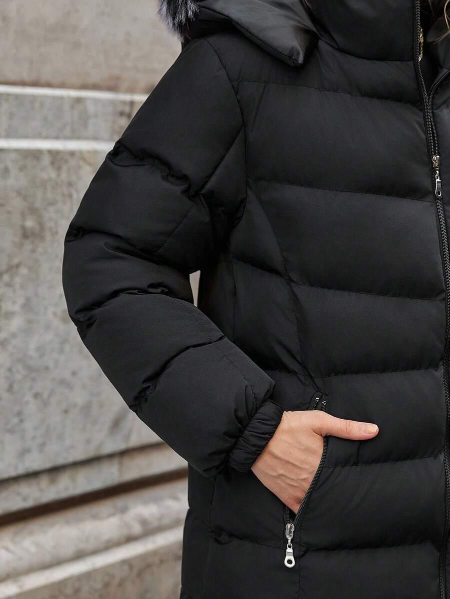 SHEIN CZARNA PIKOWANA KURTKA KAPTUR W01__S