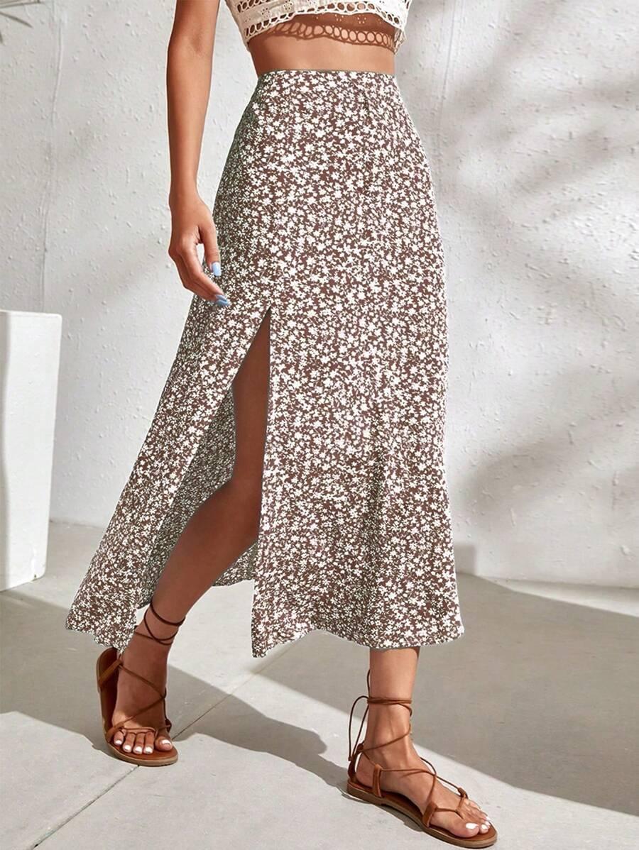 SHEIN SPÓDNICA W KWIATY ZAMEK S06__M