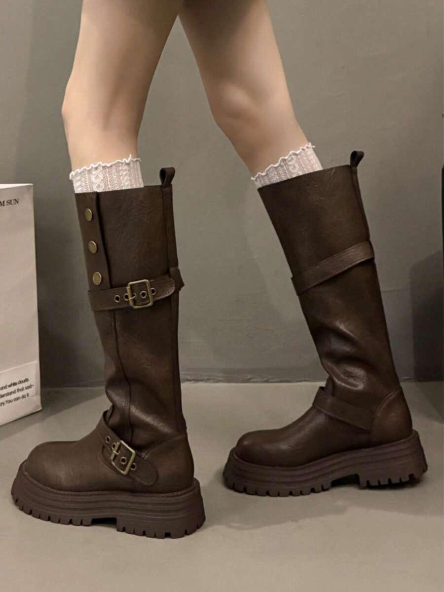 SHEIN BRĄZOWE KOZAKI ZDOBIENIE W01__39